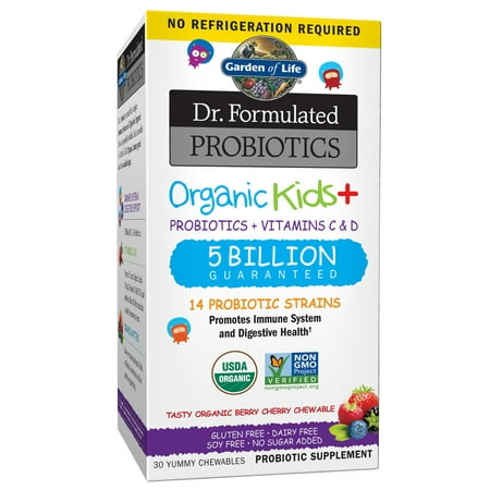 Garden of Life Dr. Formulated Probiotics Organic Kids Berry Cherry Shelf Stable 30 Chewable (The Best Probiotic For Kids)