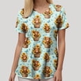thumbnail image 6 of GEWSEY Cute Scrub Tops Stretchy Short Sleeve V Neck Cartoon Print Pattern Nursing Working Uniform Caregiver Top (Light Green, S), 6 of 8