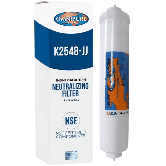 Omnipure K2548-JJ Inline Calcite pH Neutralizing Water Filter with 1/4-Inch Quick Connect Fittings