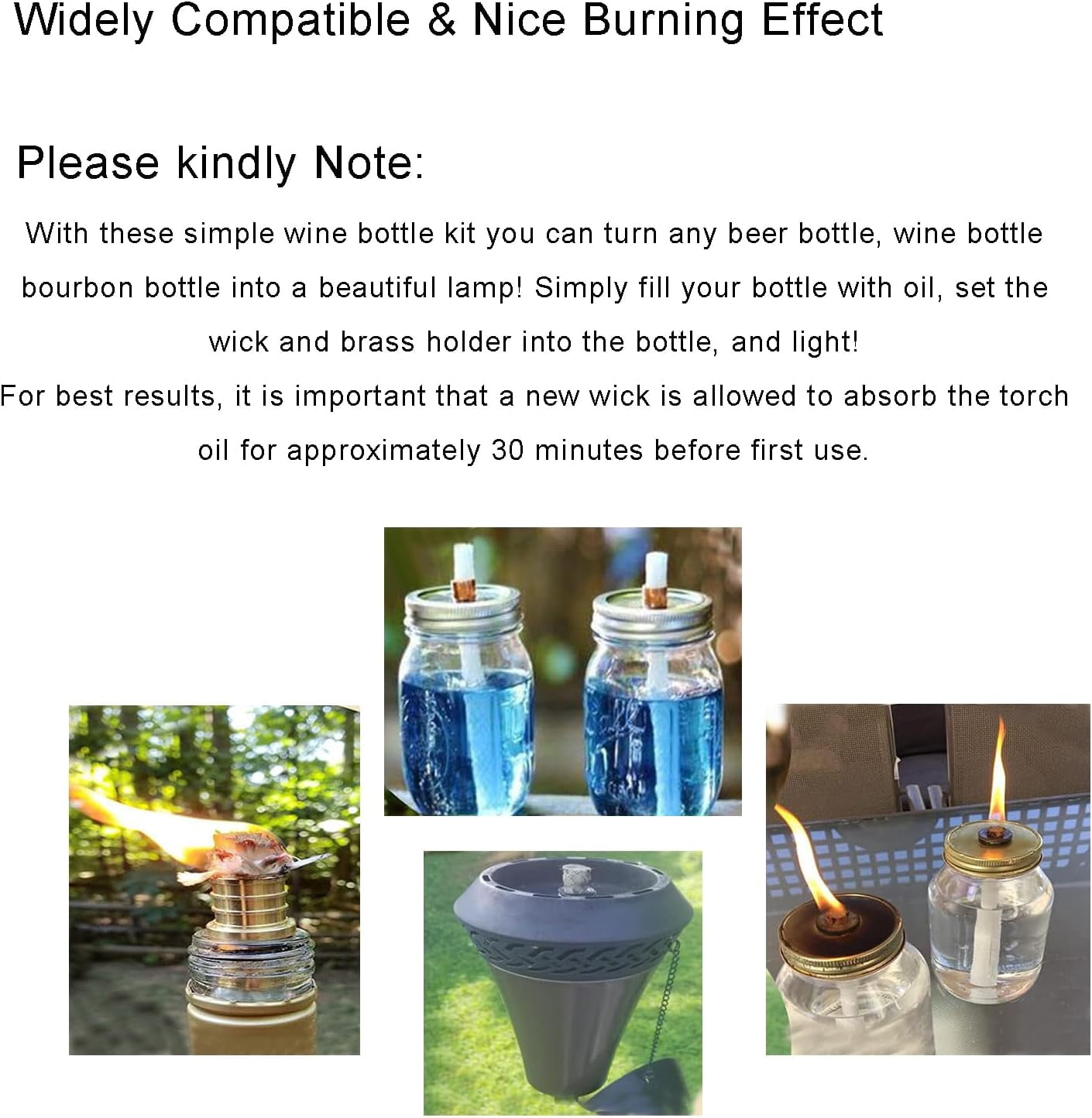 Torch Wicks Replacement,Long Life Fiberglass Candle Wine Bottle Wicks,Patio Citronella Torch Lights Oil Lamp Kit for Outdoor,DIY Indoor Lighting Decorate,0.5"X9.85",20 pcs