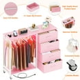 thumbnail image 2 of Homieasy Dresser with Hanging Rack & 4 Drawers, Dresser with Clothes Rack for Bedroom with LED Lights, Charging Staion, Storage Chest with Wheels, Pink, 2 of 6