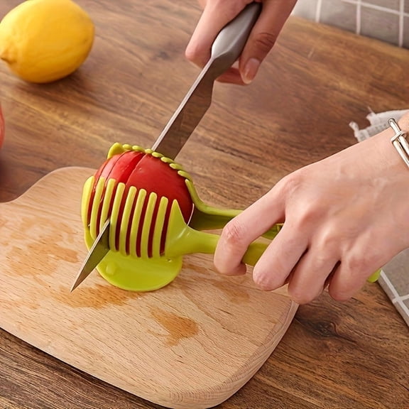 Premium Plastic Vegetable, Egg & Fruit Slicer – Easy Kitchen Gadget for Cutting Tomatoes, Lemons, Apples, Potatoes & More – Portable and Durable Design, Green
