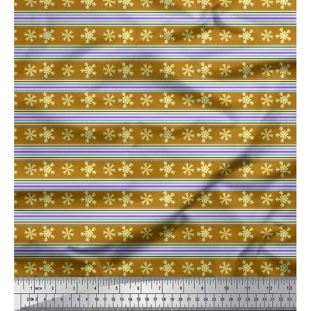 Soimoi Polyester Crepe Fabric Stripe & Snowflake Artistic Print Fabric by Yard 52 Inch Wide