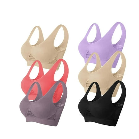 TrendVibe365 Women Sports Bra Pack of 6 Mesh Wireless Push up Bralettes Padded U Back Wide Strap Supportive Bustier Full Coverage Crop Tank Top Comfy Lingerie Brown L