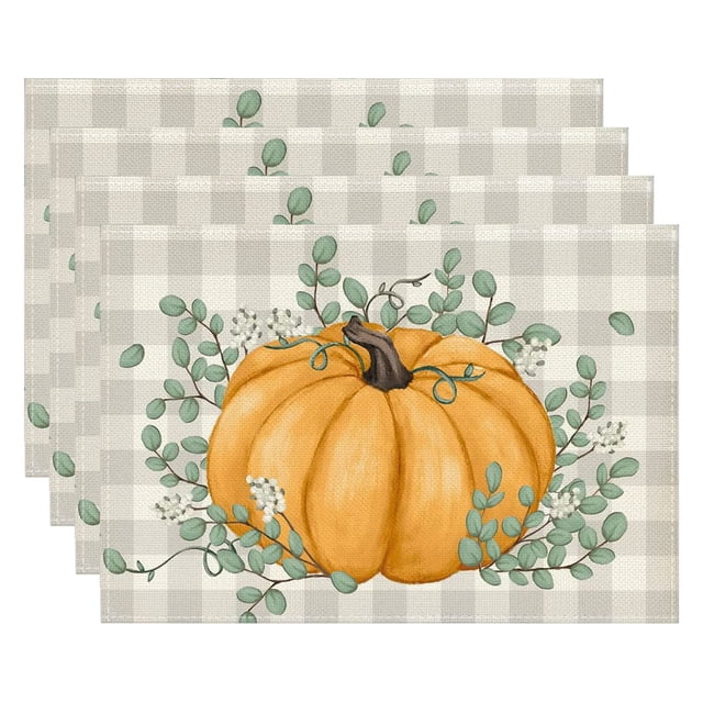 Mom's Best Manteles individuales con diseño de calabaza y hoja de arce, resistentes al calor y antideslizantes, 4 unidades
