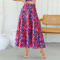 thumbnail image 4 of Women’s High Waist Maxi Skirt with Leaf Print Elastic Waistband Tiered Flowy A Line Long Skirt for Casual Wear Wine L, 4 of 6