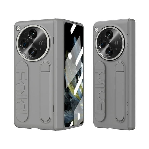 ELEHOLD Case for OnePlus Open, Anti-Drop Thin Hinge Protection Screen Protector Shockproof Protective Phone Case with Strap & Kickstand for OnePlus Open,Gray