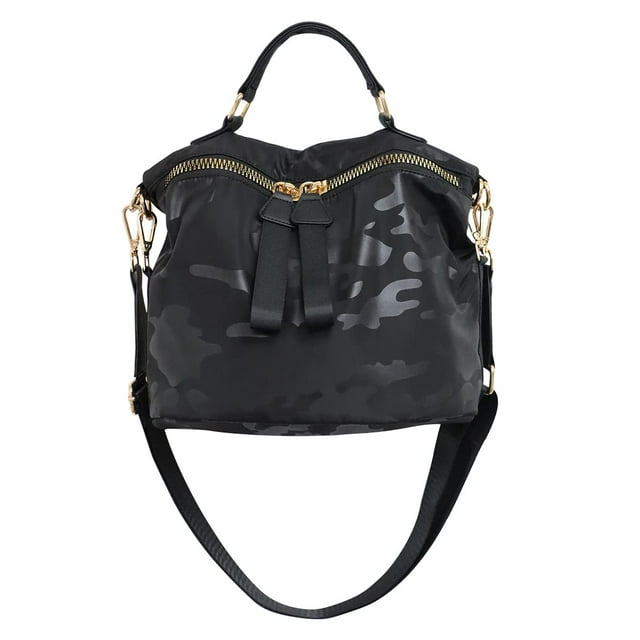 PAKFIEKS Women Nylon Handbag Anti-theft Casual Lightweight Travel Shopping Shoulder Bag Waterproof Crossbody bag (Black Camo)