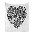 thumbnail image 1 of Hearts Soft Flannel Fleece Throw Blanket, Silhouette of Heart as a Floral Leaves with Monochrome Petals, Cozy Plush for Indoor and Outdoor Use, 60" x 80", Black and White, by Ambesonne, 1 of 6