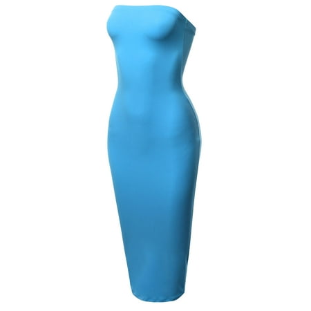 - FashionOutfit Women's Solid Sexy Tube Top Body-Con Midi Dress in Various Colors