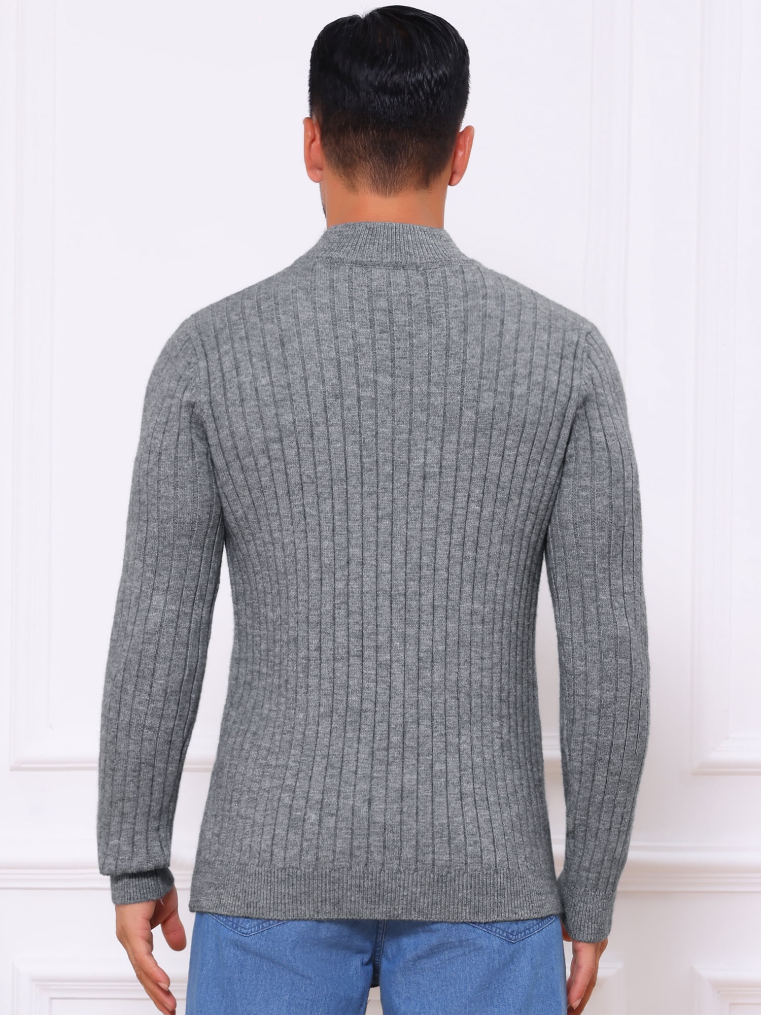DARING DIVA Men's Casual Pullover Knitted Mock Neck Polo Sweater M Gray