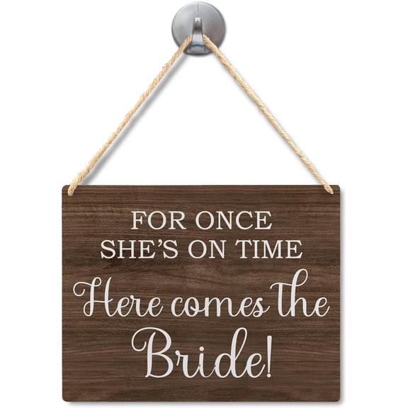 Rustic Wedding Sign, Here Comes the Bride Wedding Wood Hanging Signs, Rustic Wedding Decorations, Ring Bearer Sign for Wedding, 10.2x7.8 Inches Wall Pediments