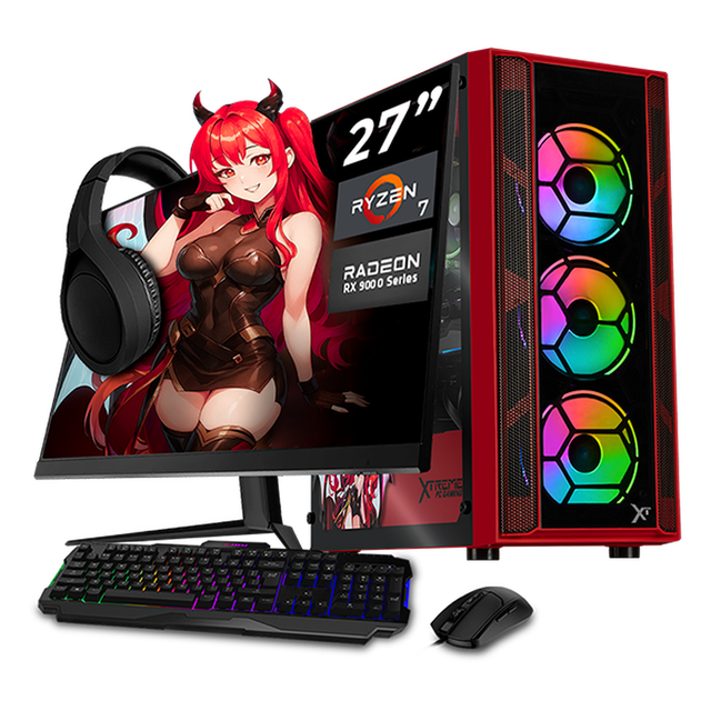 PC Gamer Completa Xtreme PC Gaming AMD Radeon RX 9060 Ryzen 7 5700 32GB SSD 1TB Monitor 27 180Hz WIFI Scarlet Dragon gaming 1080p, estudios y multitarea