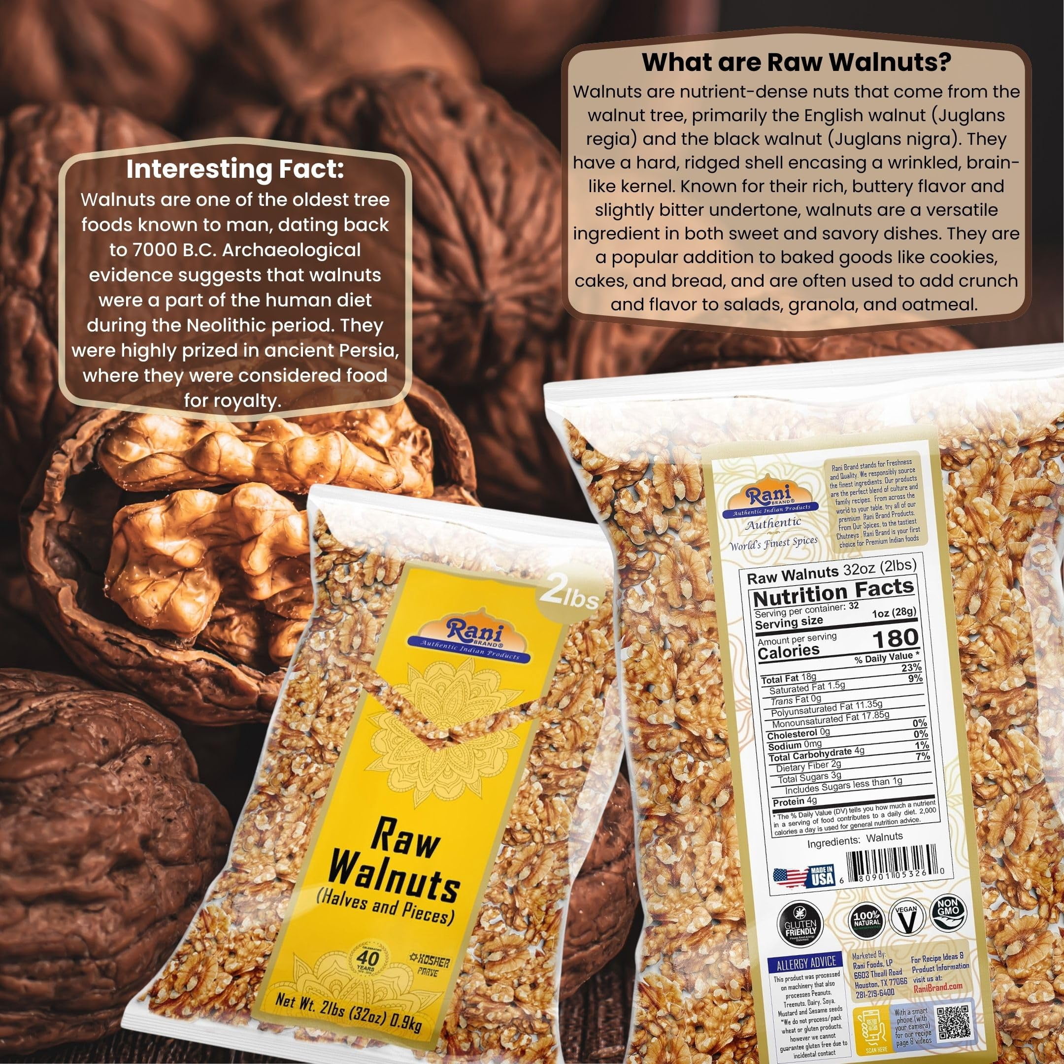 Rani Raw Walnuts, Halves and Pieces 32oz (2lbs) 908g ~ All Natural | Vegan | Gluten Friendly | Kosher