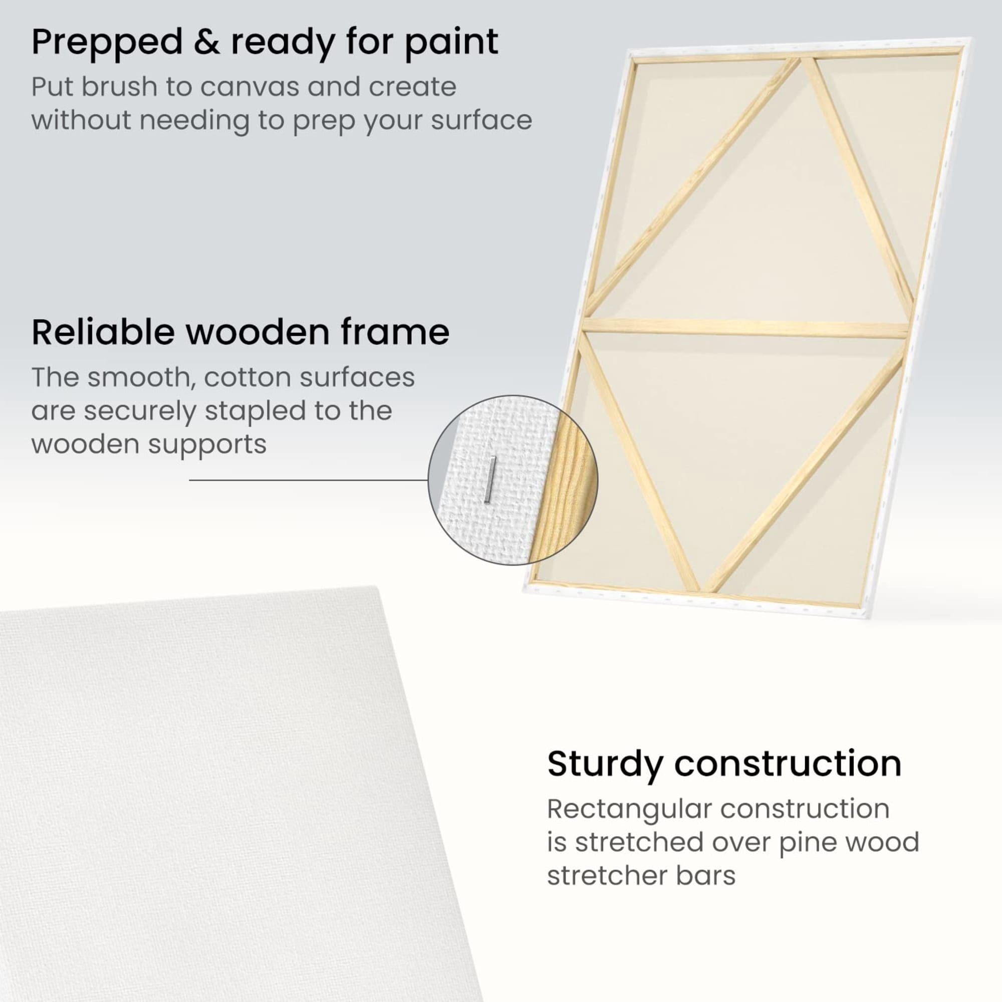 Arteza 36" x 48" Stretched Canvas, Set of 2, White Cotton