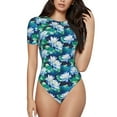 thumbnail image 1 of Fotbe Blue Lotus Flower Body de Mujer con Cuello Redondo y Mangas Cortas, Sin Mangas Ajustado, Suave, Cómodo y Básico-Medium, 1 of 7