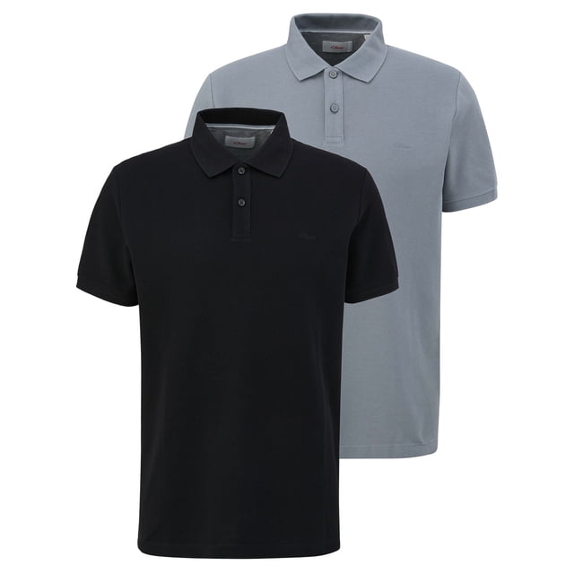 s.Oliver Polo para hombre, pack de 2 - Básico, cuello polo, algodón, liso Negro/Gris claro L (Large)