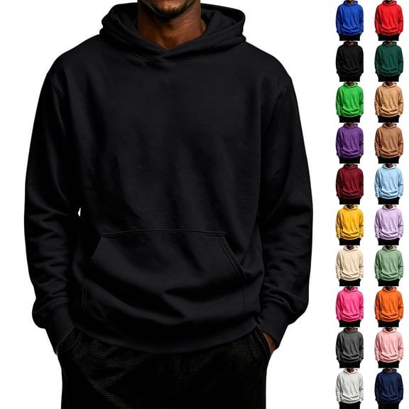 Men's Pullover Hoodies Big and Tall Long Sleeve Casual Hooded Sweatshirt Loose fit Comfort Pullover Hoodies Black L
