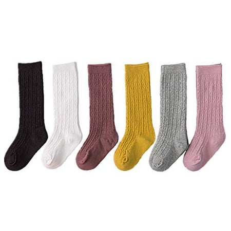 

Toddler Knee High Socks - 6 Pairs Little Girls Cable Knit Cotton Stockings (Assorted 6-pack 1-2T)