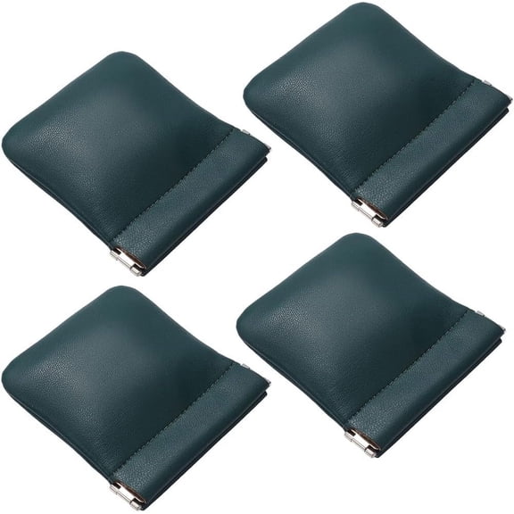 4Pcs Pocket Cosmetic Bag PU Leather Self-Closing Makeup Purse Dark Green Squeeze Coin Pouch for Jewelry Change Coin Storage Green