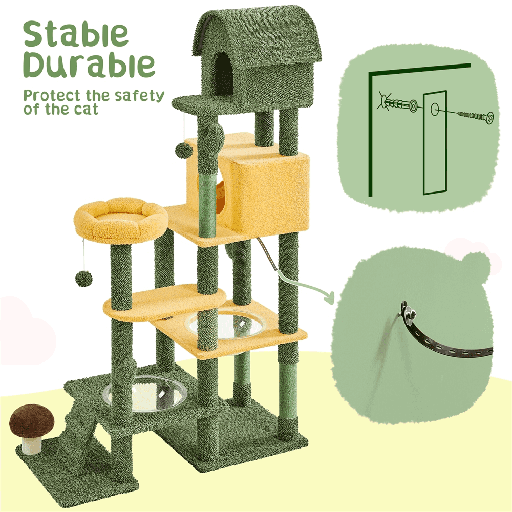 Alden Design 68.5'' Oasis-themed Multilevel Cat Tree with 3 Perches, Green