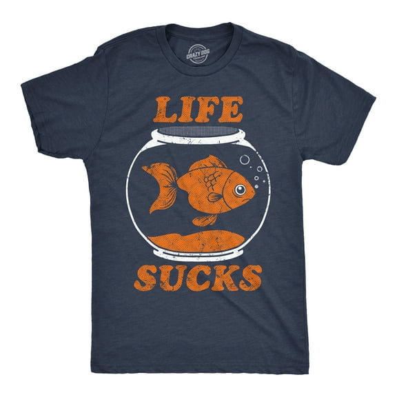 Mens Funny T Shirts Life Sucks Sarcastic Goldfish Graphic Novelty Tee for Men Graphic Tees