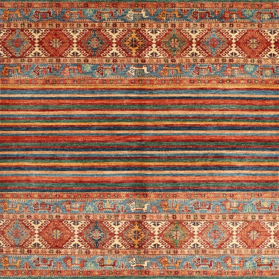 Ahgly Company Indoor Square Contemporary Orange Brown Abstract Area Rugs, 8' Square