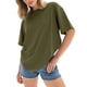 thumbnail image 1 of Camiseta de manga corta y cuello redondo oversize para mujer: corte holgado, color liso, mezcla de poliéster, tops casuales de verano, tallas S-XXL., 1 of 4