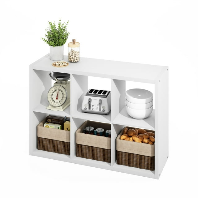 Furinno Hermite 6-Cube Open Shelves Kitchen Storage, Kitchen Island, Bakers Rack, Buffet Sideboard, White