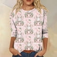 thumbnail image 2 of KDDYLITQ Easter Shirts for Women Crew Neck 3/4 Sleeve Egg Rabbit Graphic Blouse Daisies Spring Pullover Carrots Loose Comfy Tees Light pink XL, 2 of 6