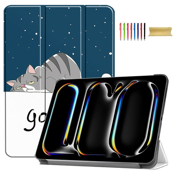 Allytechgroup iPad Pro 11 M4 2024 Case, Slim Flip Smart Cover Auto Sleep Wake Multi Angle Veiwing Stand Shockproof Case for Apple iPad Pro 11 inch 2024, Cat