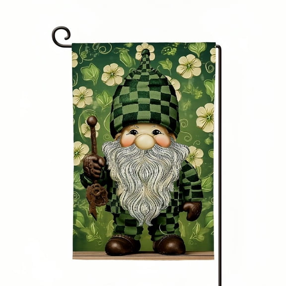 PHYHOO St Patricks Day Garden Flag Green Gnome Shamrocks Vertical Double Sided Burlap Flag Welcome St.Patrick's Day Holiday Yard Outdoor Decor White