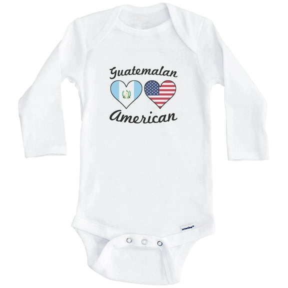 Guatemalan American Flag Hearts Guatemala One Piece Baby Bodysuit (Long Sleeve), 0-3 Months White