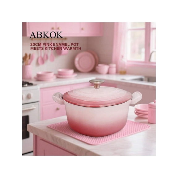 Heart-Shape Cast Iron Dutch Oven With Lid,Nonstick Enameled Cast Iron Pot,Dual Handles,Works On All Stovetops, Oven To 500°F, 2.5Quart, 7.4Inch,Pink