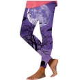 thumbnail image 6 of YOIAVAIOY Women's Halloween Patterned Tights Colorful Casual Holiday Tights Pumpkin Bats Skull Yoga Workout Pants Purple XXL, 6 of 7