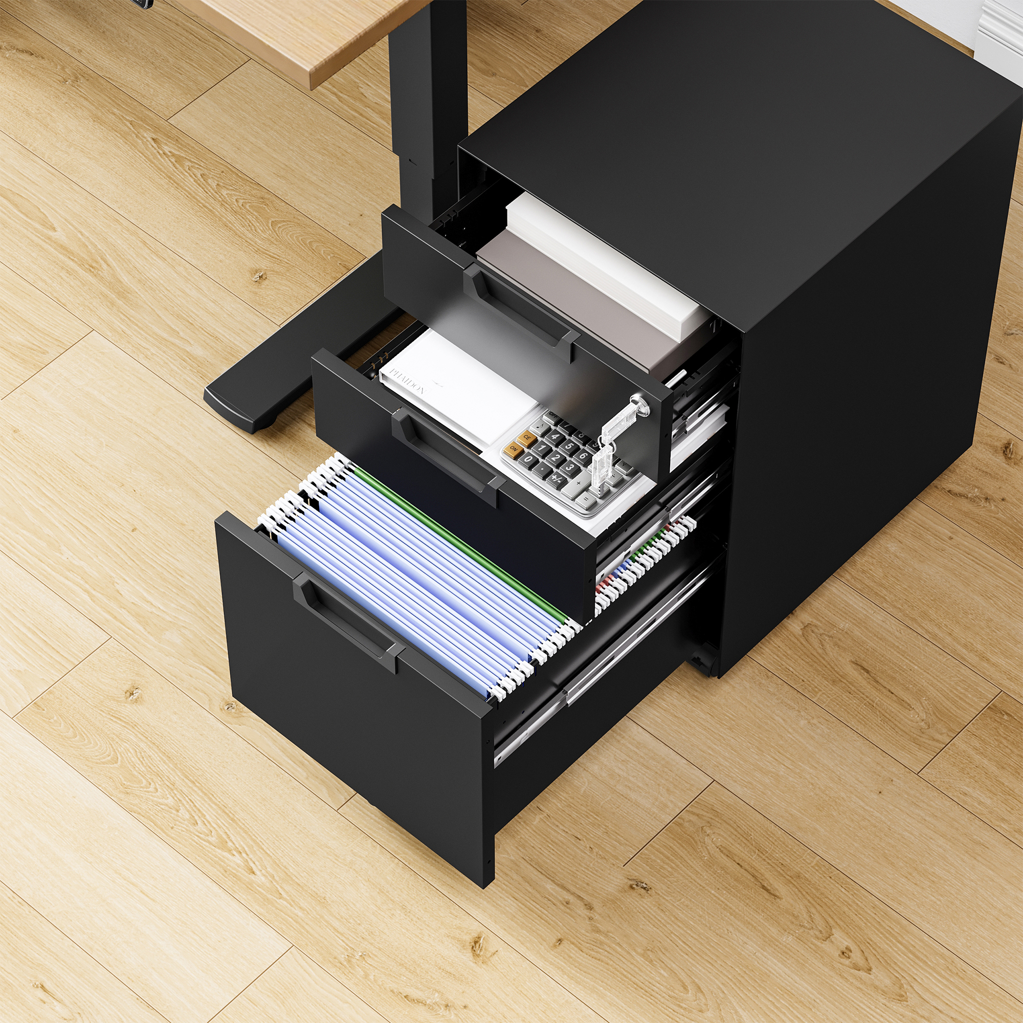 Fesbos Metal Mobile File Cabinet with Lock, 3 Drawer Rolling Filing Cabinets for Home Office, Fully Assembled, Black, 23.6"H*17.32"D* 14.6"W, Fits Letter/Legal/A4 Size Files