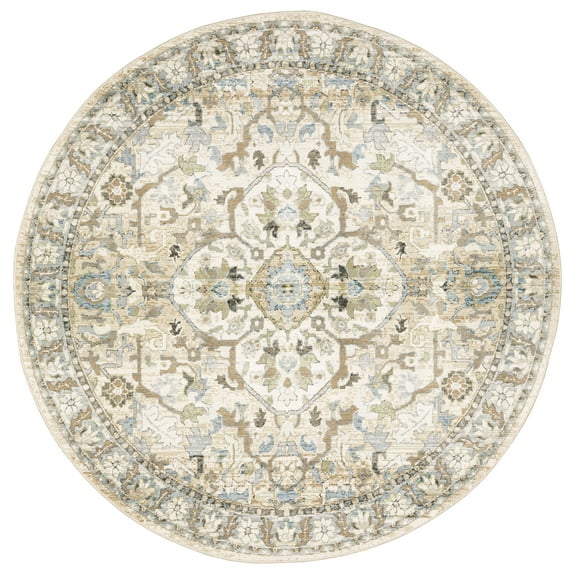 Karrie Traditional Oriental Area Rug, Beige/ Ivory 5, 8' x 8'