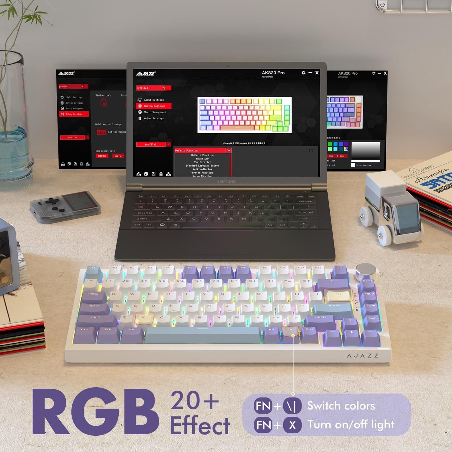 AJAZZ AK820 Mechanical Keyboard with CNC Knob Control, 75% ANSI Layout, 81Keys Gasket Mount Wired Gaming Keyboard, 5 Sound Absorbing Foam Hot-swap for PC, MAC