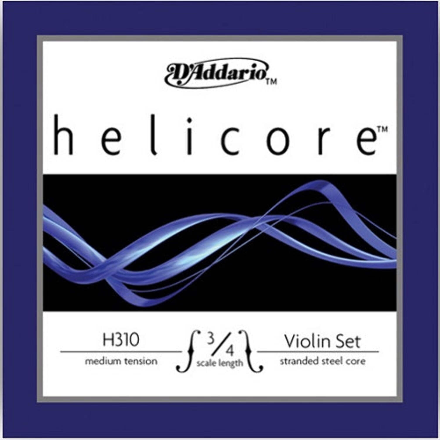D'Addario Helicore Violin String Set, 3/4 Scale, Medium Tension