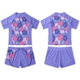 thumbnail image 1 of DPOIS Kids Girls Rashguard Tankini Swimsuit Floral Short Sleeve Shirt with Boyshorts Purple 14, 1 of 7