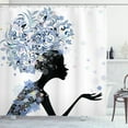thumbnail image 1 of Ambesonne Retro Shower Curtain, Flower Haired Snowflakes, 69"Wx75"L, Slate Blue and Black, 1 of 3