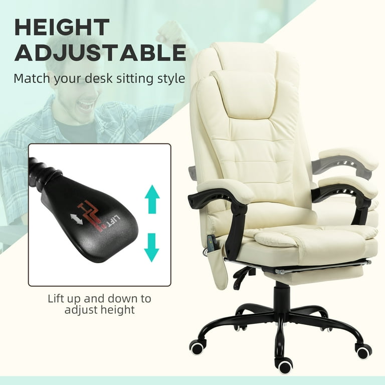 Office Chair Vinsetto 7-Point Vibrating Massage Office Chair, High Back Computer Chair with Lumbar Support, Footrest, Reclining Back, Adjustable Height, Cream White,Ergonomic Office Chair - Walmart.com Office Chair Vinsetto 7-Point Vibrating Massage Office Chair, High Back Computer Chair with Lumbar Support, Footrest, Reclining Back, Adjustable Height, Cream White,Ergonomic Office Chair - Walmart.com