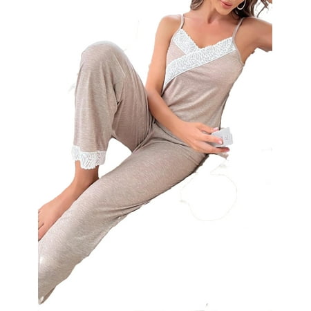 

Casual Spaghetti Strap Pant Sets Sleeveless Khaki Womens Pajama Sets (Women s)