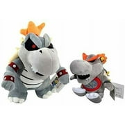 Super Mario Dry Bowser King Grey 10" Plush & Dry Bowser Jr Grey 7" Plush Dry Bone Koopa Plush Set of 2 pcs