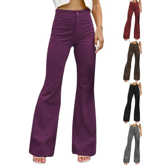 Women's High Waist Corduroy Trousers with Refined Lapel Detail Elegant Solid Color Pants for Casual Wear