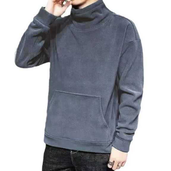 Yiaimeir Mens Turtleneck Fleece Pullover Sweatshirt Long Sleeve Warm Casual Loose Fit Top with Kangaroo Pocket for Autumn Winter