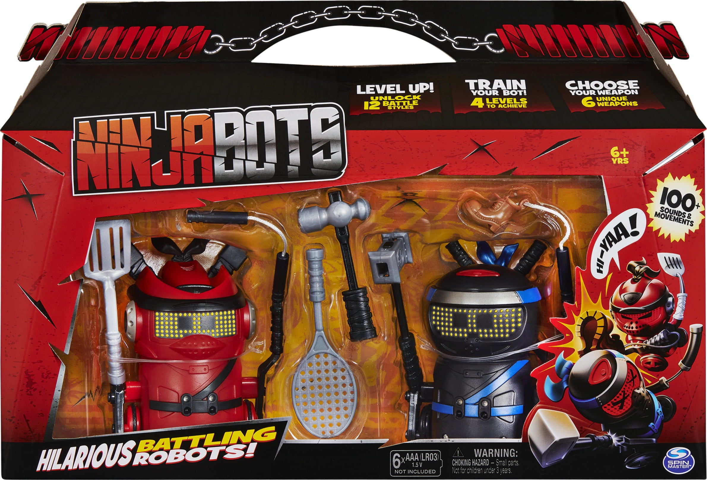 Ninja Bots 2-Pack, Hilarious Battling Robots (Red/Black) with 6 Weapons and Over 100 Sounds and Movements