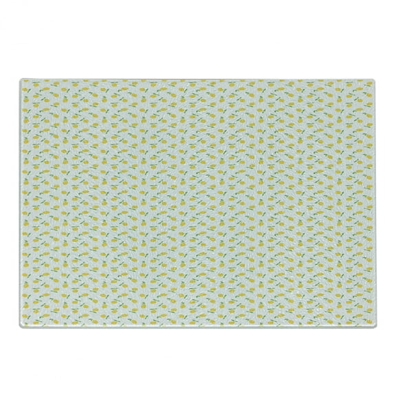 Lemon Cutting Board, Summer Pattern with Simple Cartoon Citrus Fruit Repetition, Decorative Tempered Glass Cutting and Serving Board, in 3 Sizes, by Ambesonne