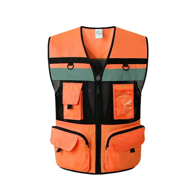 Gilet de Sécurité Réfléchissant Haute Visibilité avec Poches Zippées, Doublure en Maille, Respirant, Doux pour la Peau et Résistant à l'Usure, Taille M, Rouge Fluorescent