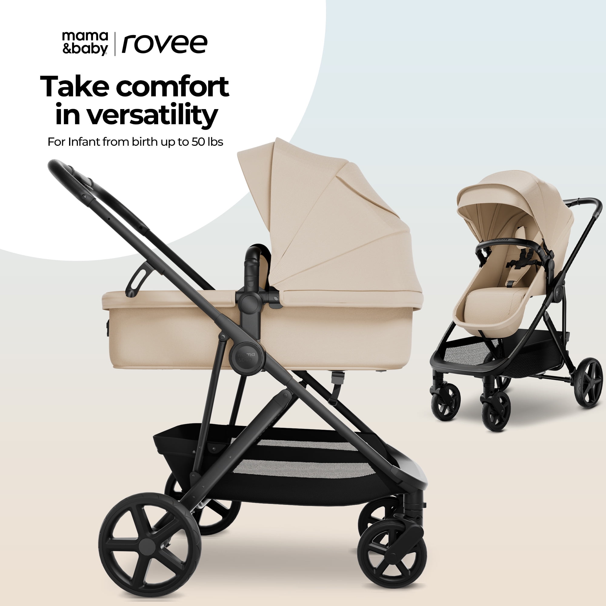 MAMA & BABY Rovee 2-in-1 Baby Bassinet Stroller with Reversible Seat and Large Canopy, Grey, 22.3LB, Unisex